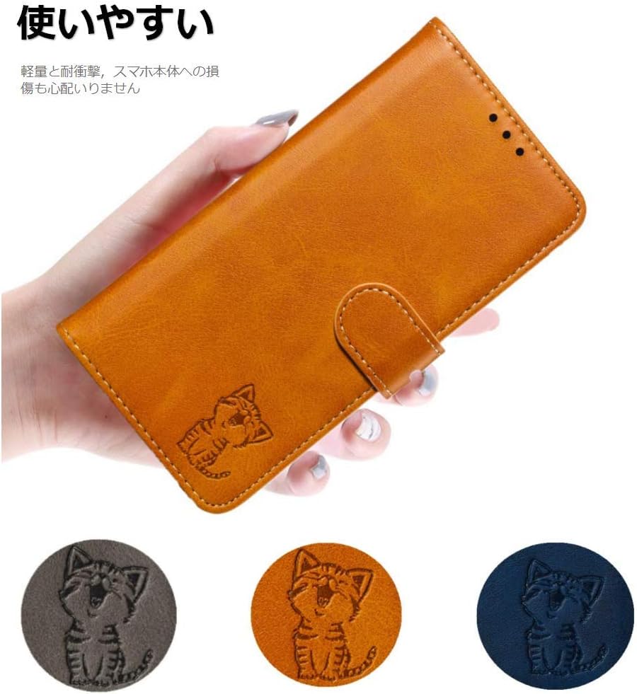 AQUOS sense 3ケース手帳型 shv45 ケース docomo SH-02Mケース sense3 liteケース SH-RM12ケース アクオス センス3 ケース ネックストラップ付 かわいい おしゃれ 猫柄 ねこ ストラップホール付き 薄い 軽い スタンド機能 AQUOS sense 3 liteスマホケース カバー (AQUOS Sense3/Sense3 lite,ブラウン)