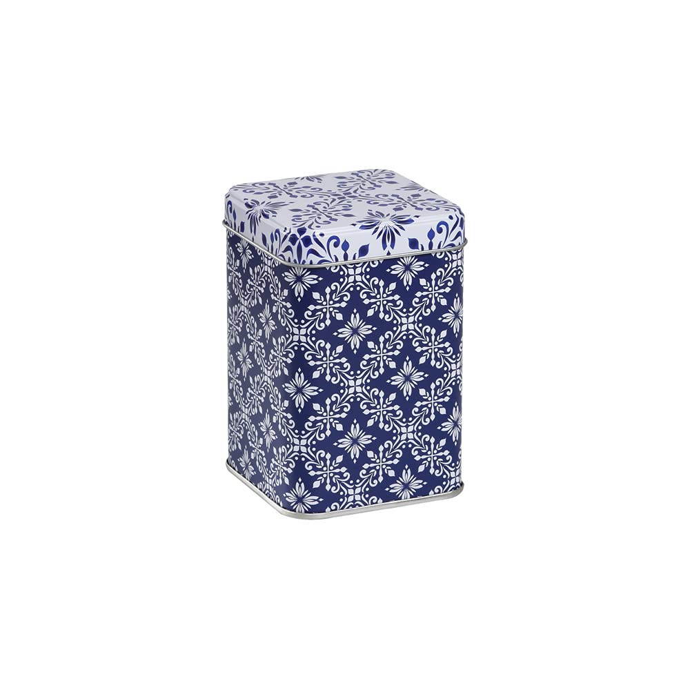 TEA SHOP - Pack Taza de porcelana con Filtro y Tapa + Lata y Cuchara medidora - Set Tea Time Azulejo - Perfecto para Regalo