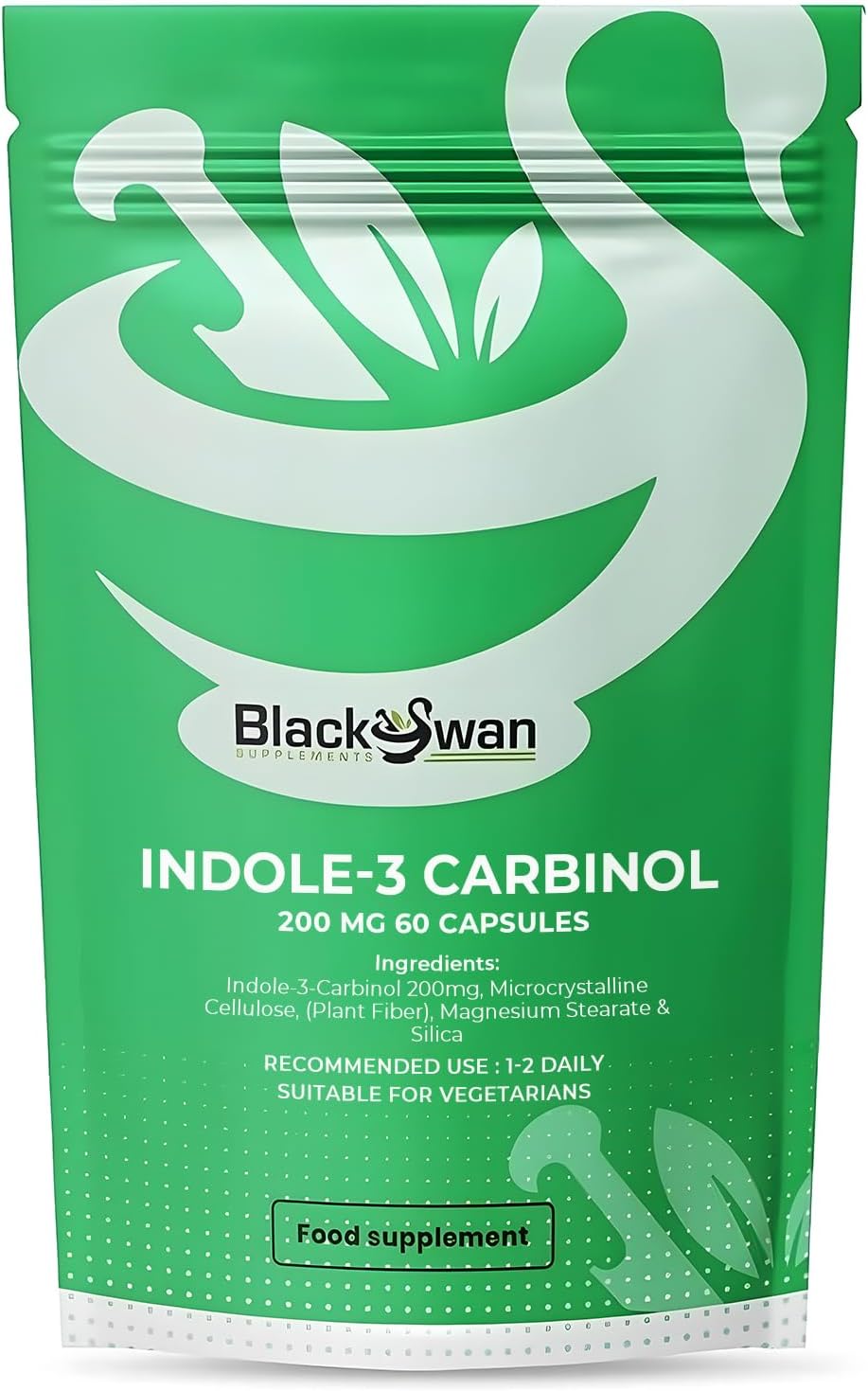 Black Swan Indole-3 Carbinol Capsules – 200mg Antioxidant Formula Hormonal Balance Immune System Detox Overall Wellbeing Natural Health Supplement – 60 Vegan Capsules 2 Month Supply
