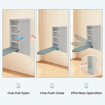 Wall Mounted Ironing Board, 22.04 Lbs Capacity Foldable Ironing Storage Station, Multi-Functional Wall Mounted Storage Cabinet with Recessed Handle for Home Small Apartment Hotel
