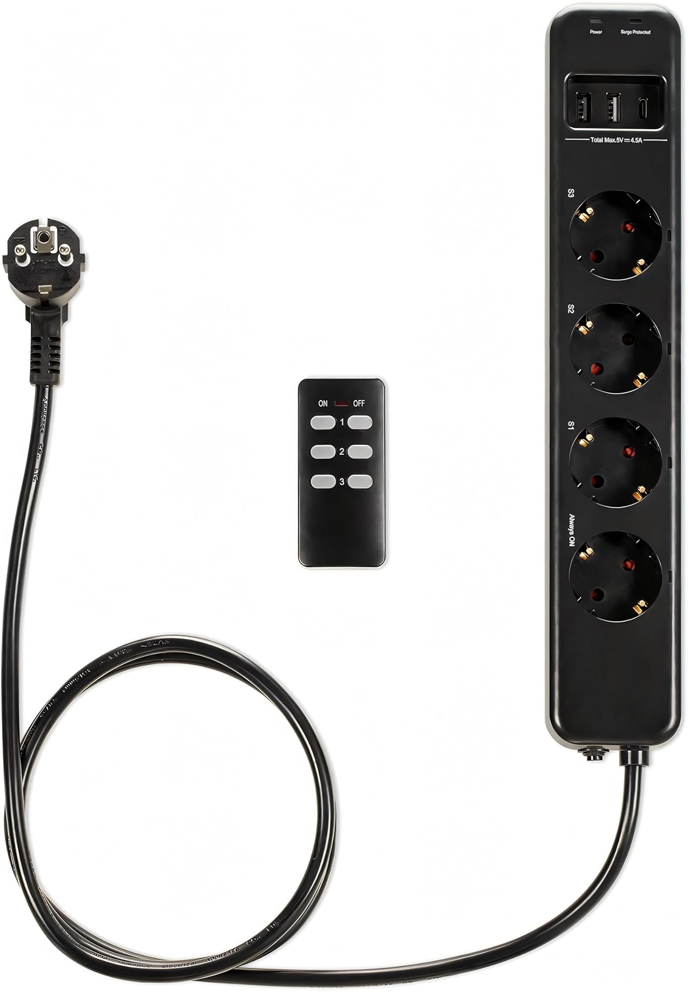 HOVNEE Verticale stekkerdoos met 12 stopcontacten en 5 snelle USB