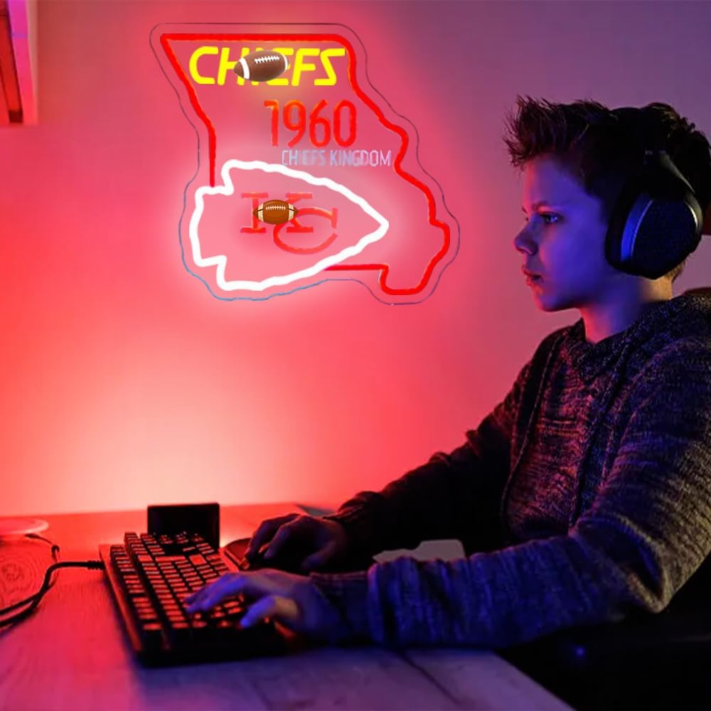 Football Neon Sign for Wall Decor Sports Neon Light Sign Football Team Led Sign for Man Cave US State Map Neon Light Up Sign Football Wall Art for Fan Club Bar Bedroom Gifts for Kids Teens Adult(N017) - Image 6