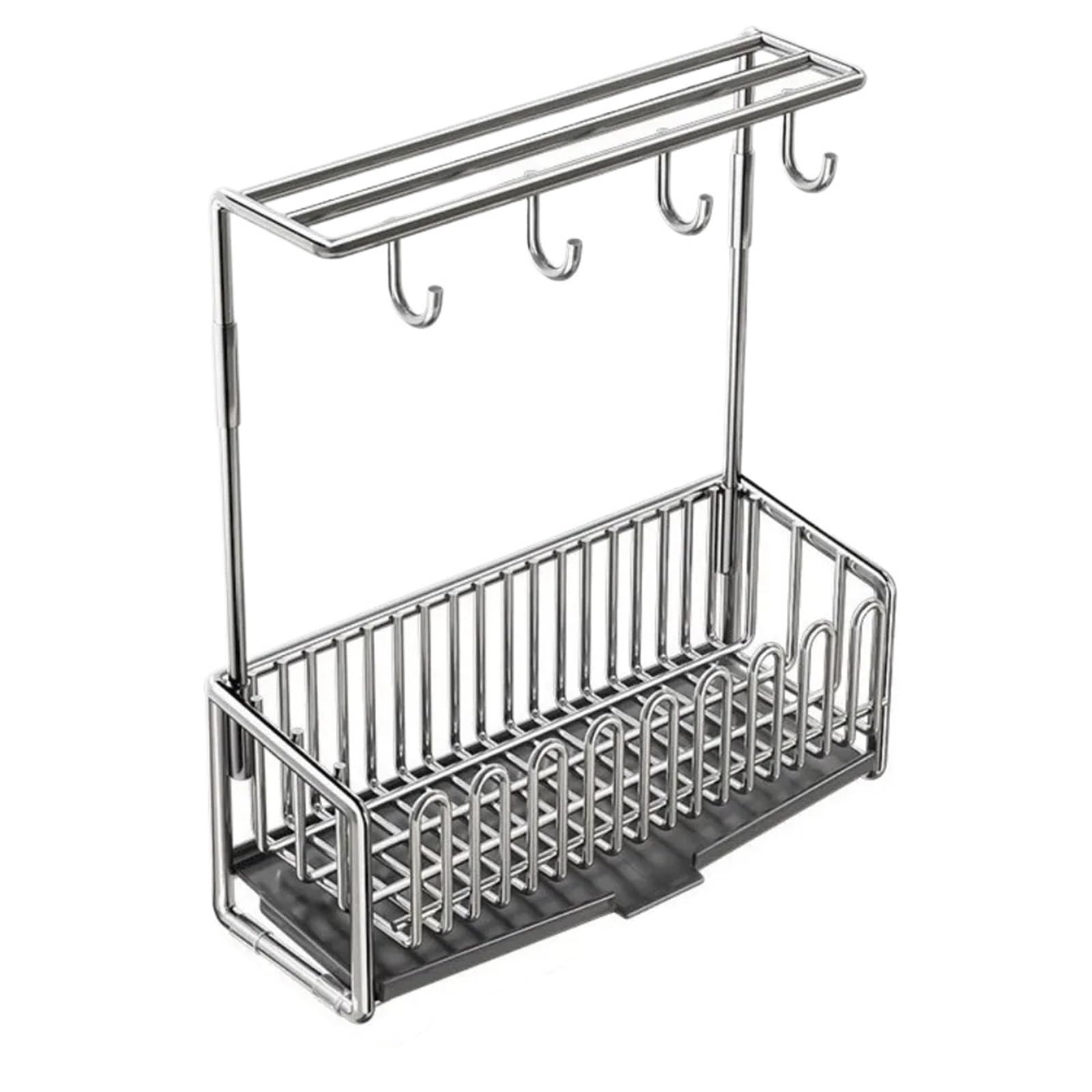 DSFVERVD Drain rack Multifunctional Stainless Steel Sponge Rack Kitchen Organizer with Sink Drainer for Dishwashing Detergent Dishcloth Rag Storage(Stainless Steel-B)