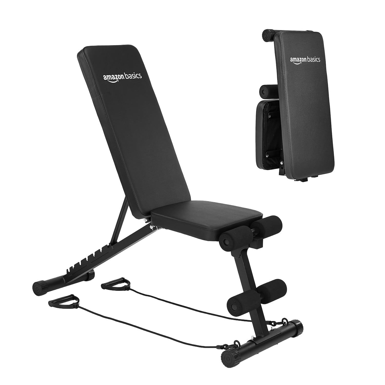 Amazon Basics 7-Level Adjustable & Foldable Gym Bench | Incline, Decline & Flat Bench with Resistance Ropes, Leg Support | for Home & Gym Workout | 350kg Load Capacity | Alloy Steel Frame | Black-image-18