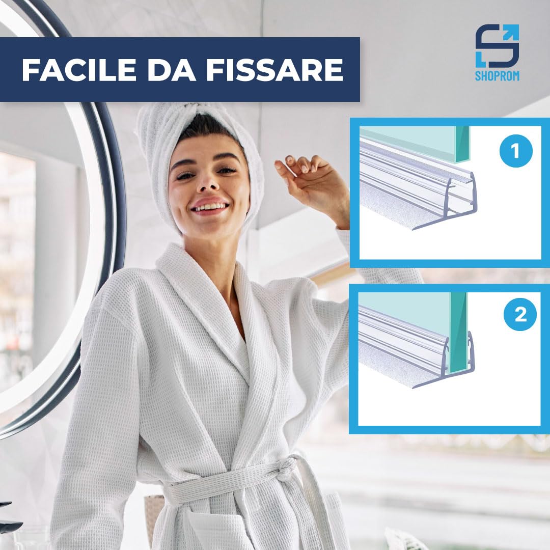 Guarnizione Box Doccia in PVC con Gocciolatoio per Vetri 6-7-8 mm, 100 cm, Trasparente, Antimuffa
