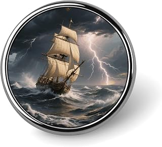 Sailing Ship in Stormy Sea Button Pins Round Badges Lapel Pins
