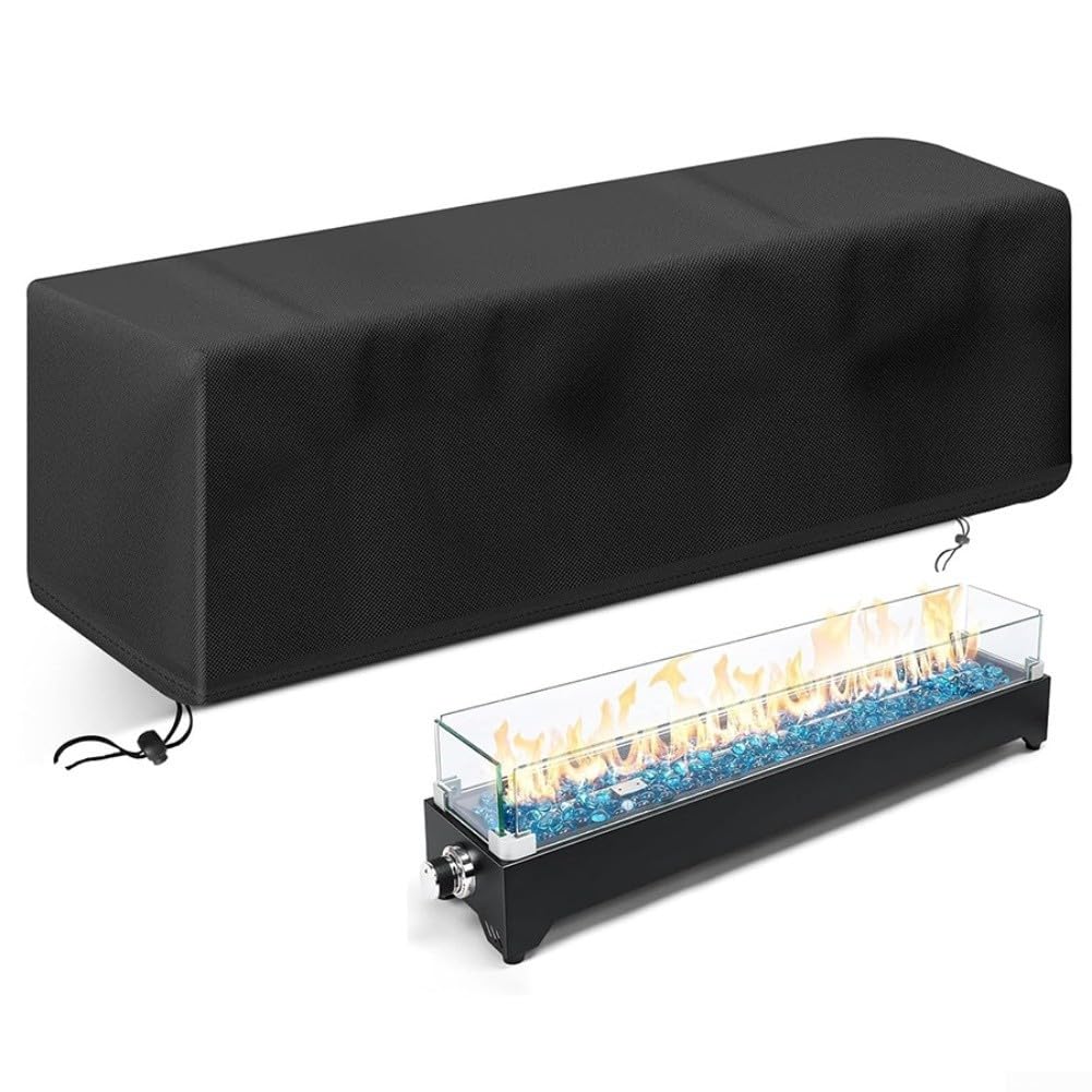 Rectangular Stove Cover for 28 Inch Tabletop Fire, Weatherproof Oxford Fabric Heater Shield with UV Resistance and Adjustable Hem for Outdoor Patio Garden Protection, Includes Storage Bag