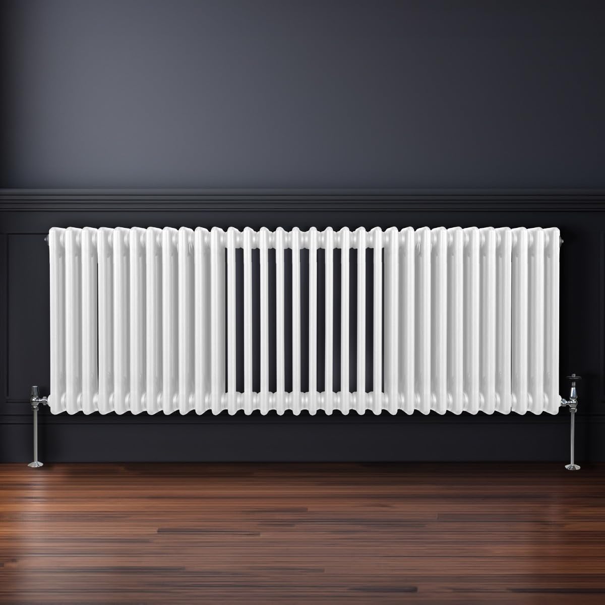 Radiador Tradicional Horizontal de 3 Columnas 600mm x 1462mm | Blanco | Acero | Montado en pared | Kit de fijación y soportes + Cepillo de limpieza GRATIS | Calefacción estufa calefactor