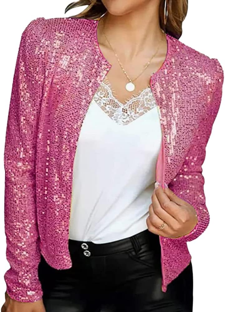 IDEALSANXUNSequin Blazer for Women Fashion Jackets Trendy Cropped Blazer Casual Suit Jacket