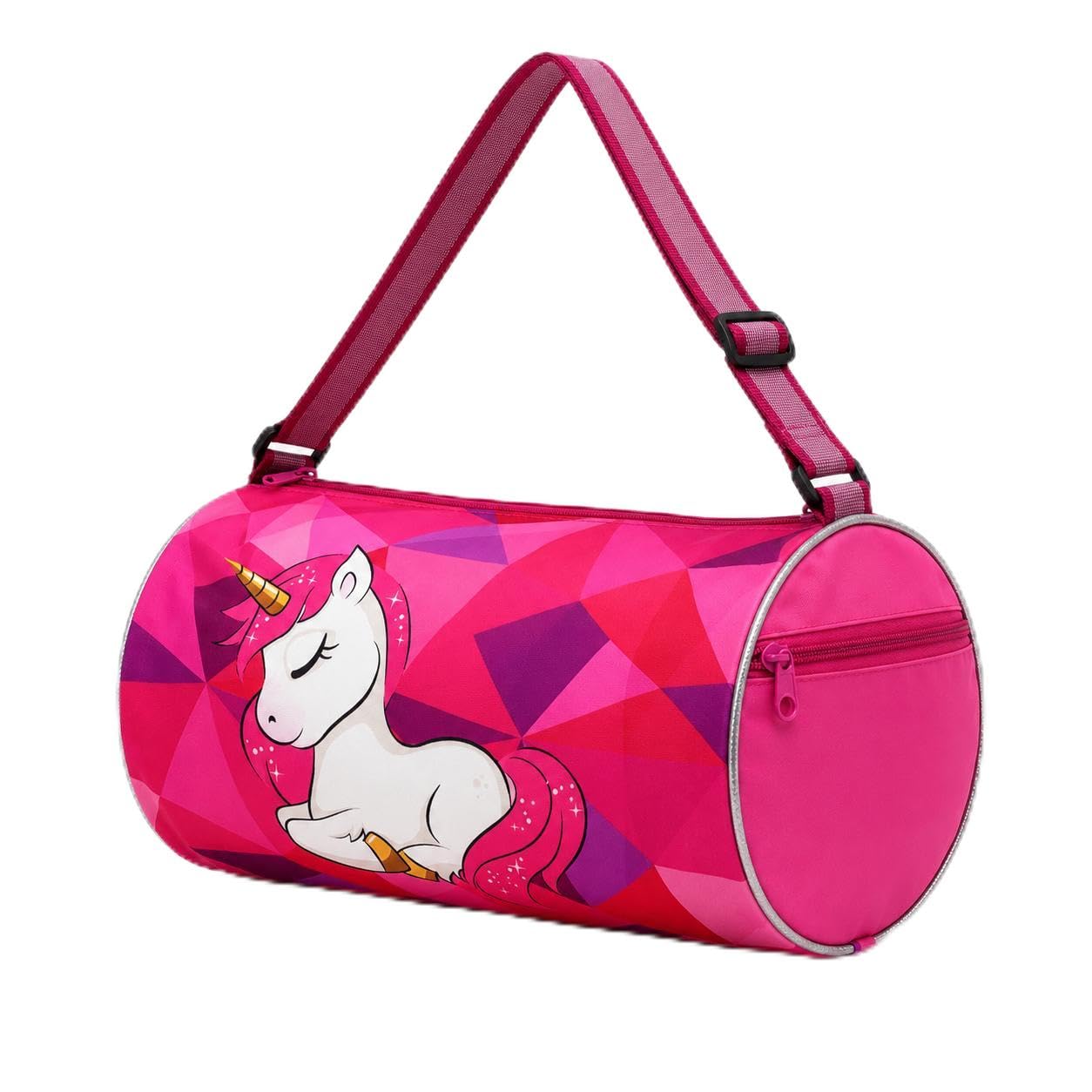Unicorn Theme Cylinder Duffle Bag, Pink Travel Bag with Adjustable Shoulder Strap, Top Zipper, Side Pocket, Overnight & Sports Bag for Girls, Spacious Main Compartment, Weekend Trips-image-30