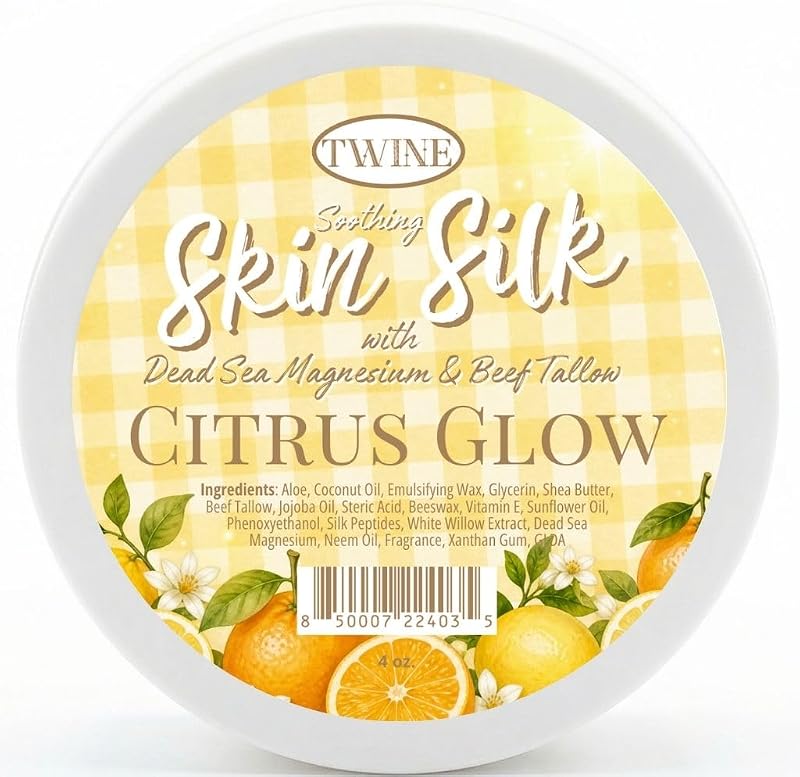 TWINE Manteiga Corporal Hidratante Silk Peptides + Magnesium com sebo bovino e fragrância cítrica – 113 g