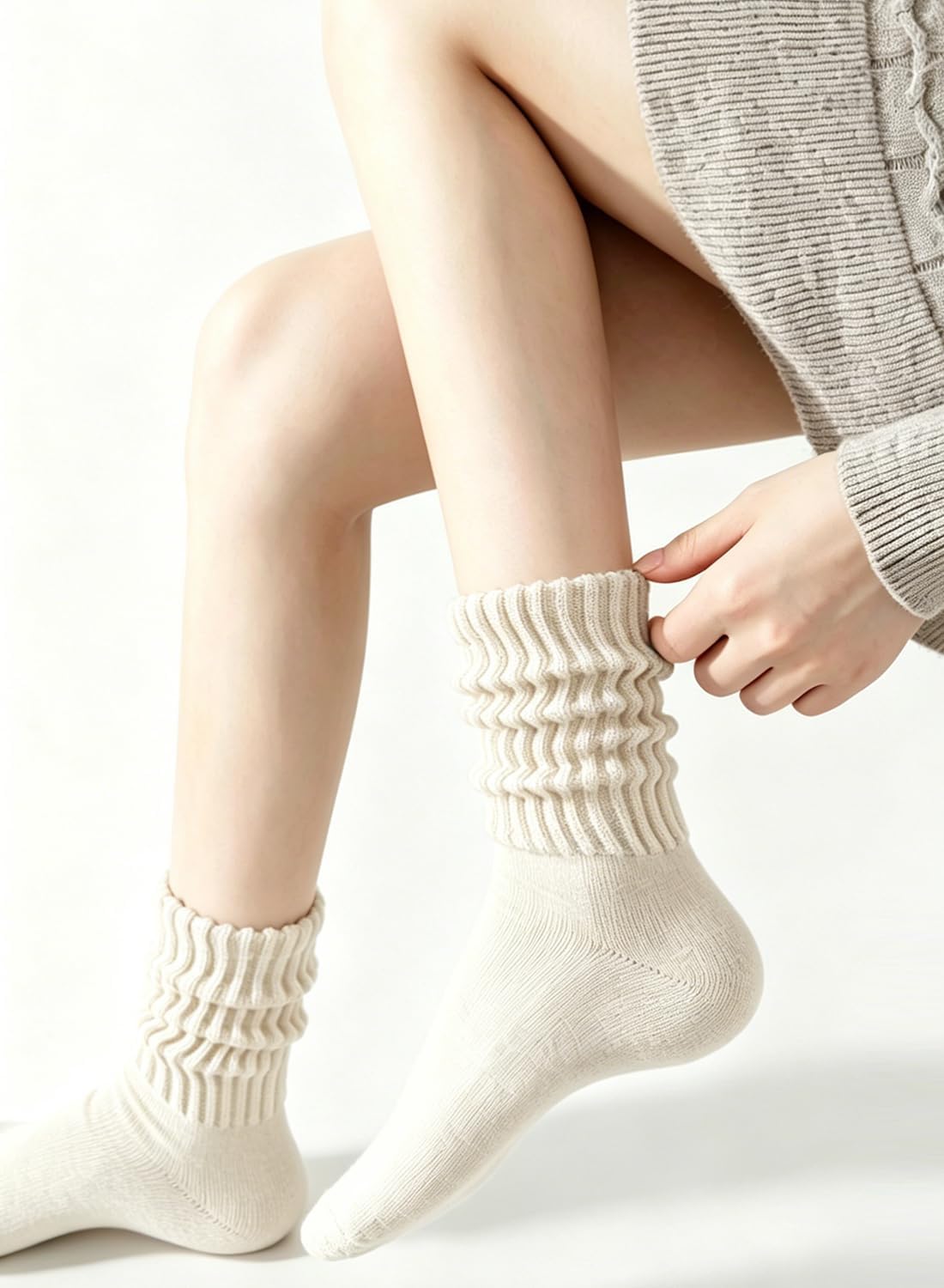 Yanlan Women's Crew Slouch Socks Retro Scrunch Soft Solid Ankle Socks Size 5-11 Gift for Women