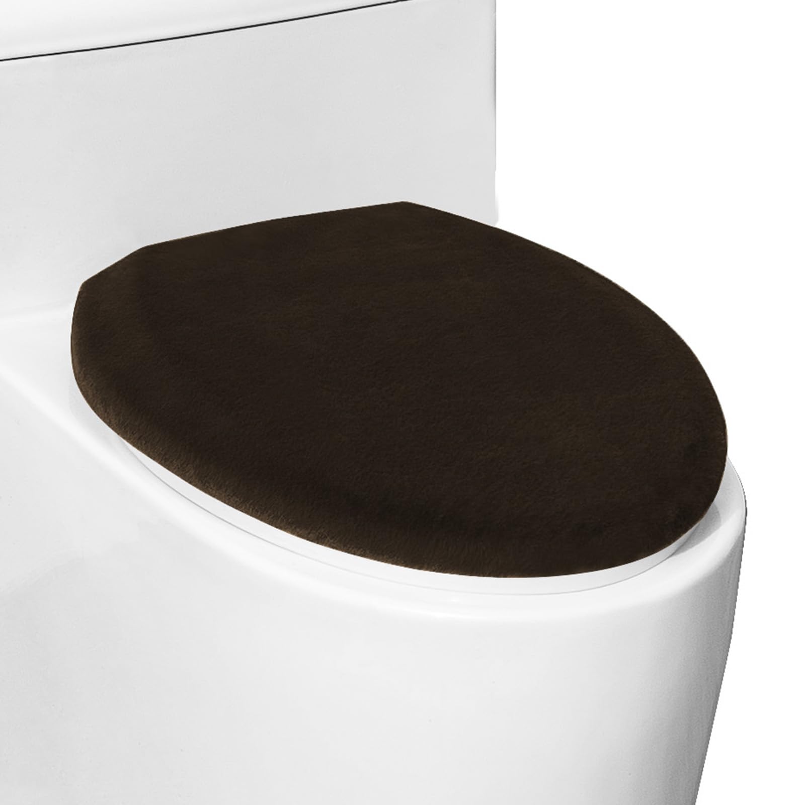 lanseyixiu Comfortable Soft Plush Toilet Lid Cover for Bathroom, Machine Washable Toilet Seat Covers, Fits Most Round Elongated and Oblong Lids, Easy Installation& Cleaning (Dark Brown)