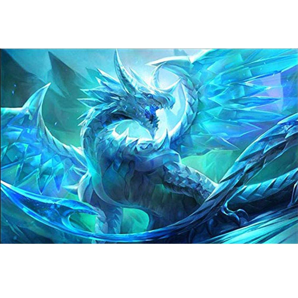 WOWDECOR 5D Diamond Painting Kits, Ice Dragon Animals Full Drill DIY Diamond Art Cross Stitch Paint by Numbers