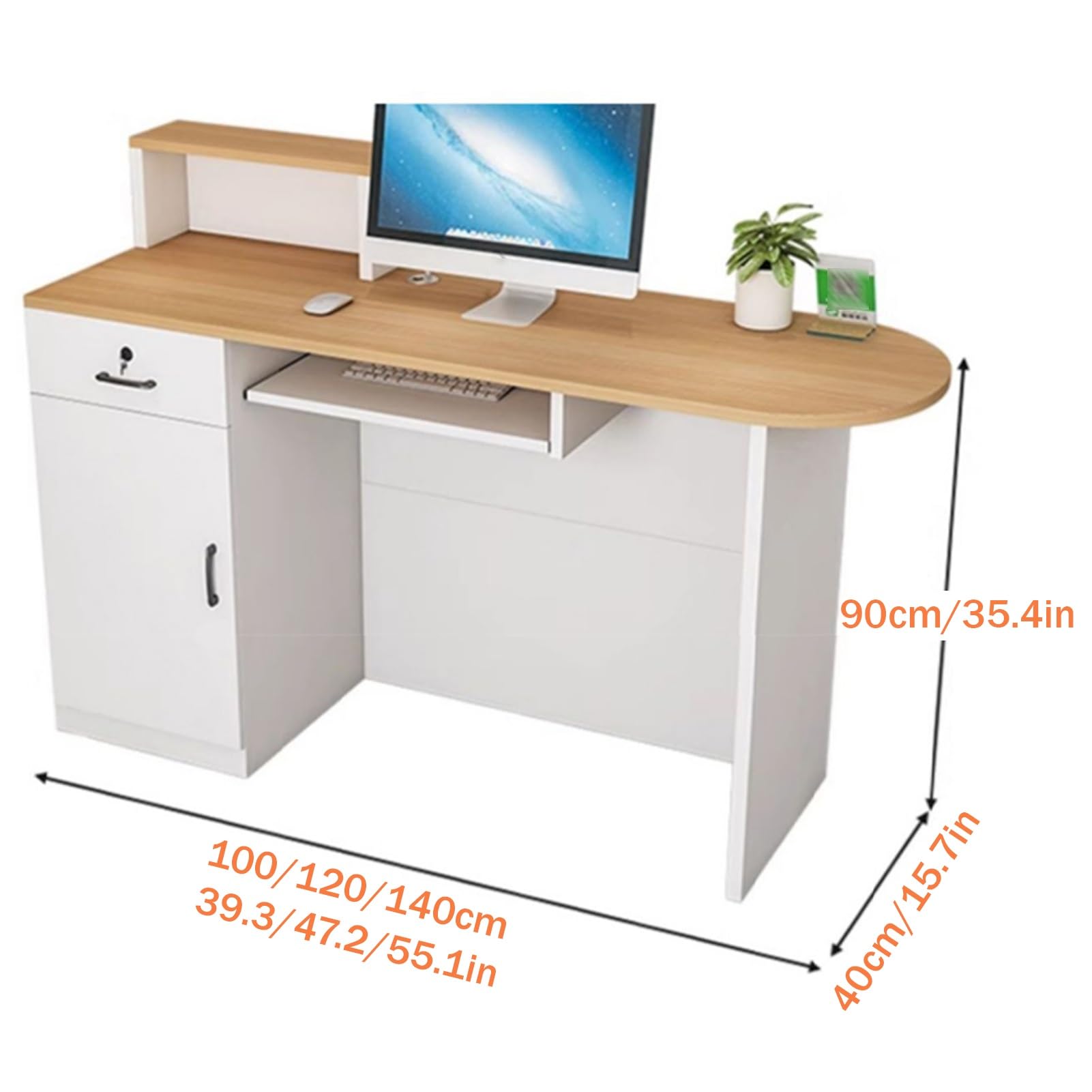 Empfangstheke, Empfangstresen mit abschließbaren Schubladen, platzsparende Kassentheke, Rezeptionstheke for das Homeoffice und das Büro(Gray,140cm/55.1in)
