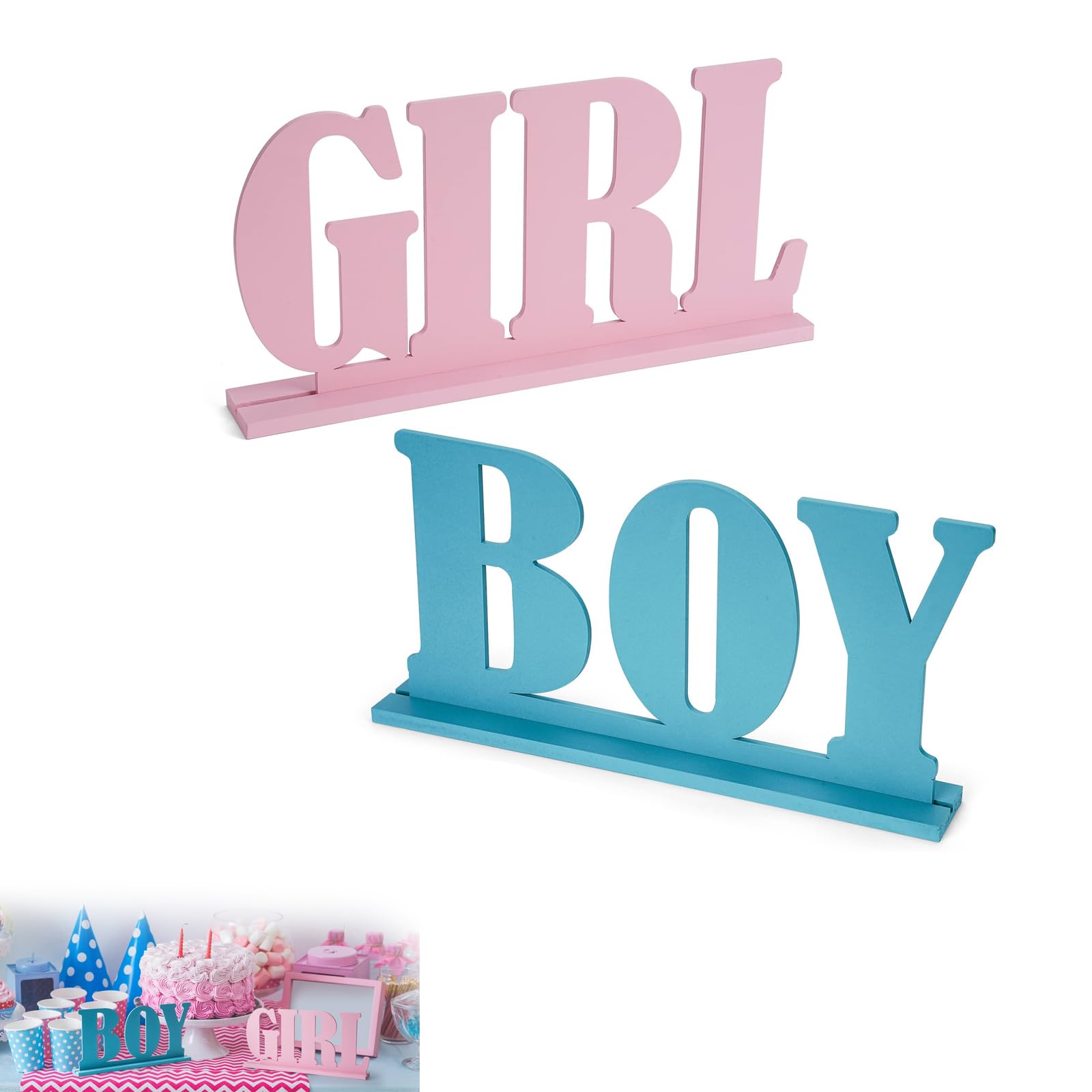 KASTWAVE Gender Reveal Table Centerpieces - Boy or Girl Wooden Letter Sign Decor, Pink & Blue for Baby Shower