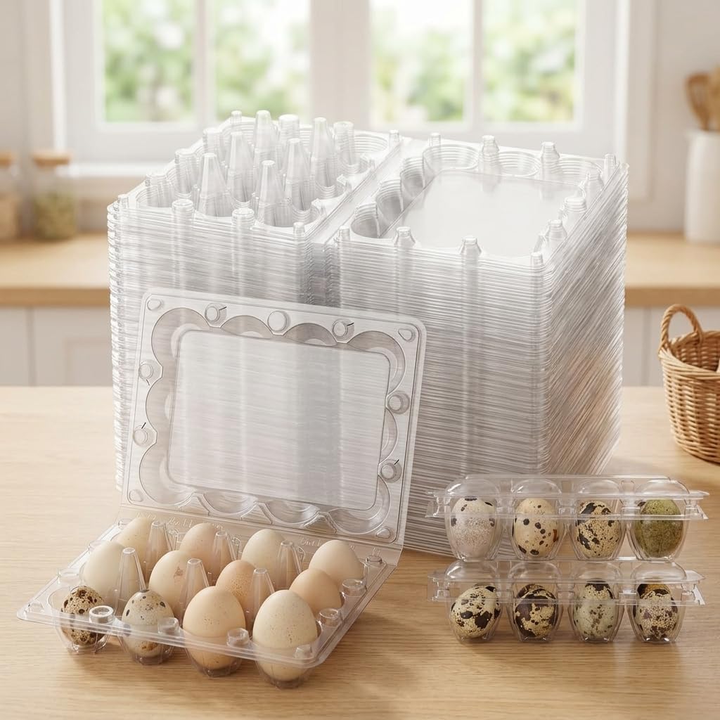 LIFKOME Jumbo Quail Cartons 100 Clear PVC 12 Grid Stackable Trays
