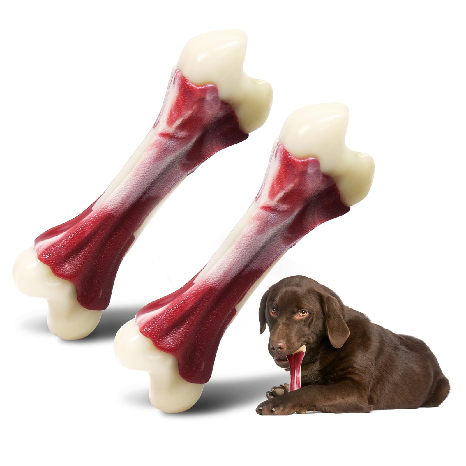 Pasking 2 Pack Dog Toys Indestructible for Aggressive Chewers: Tough Dog Chew Toys for Medium Large Dogs, Strong Dog Toys for Boredom Dental Health, Long Lasting Hard Nylon, Beef Flavour