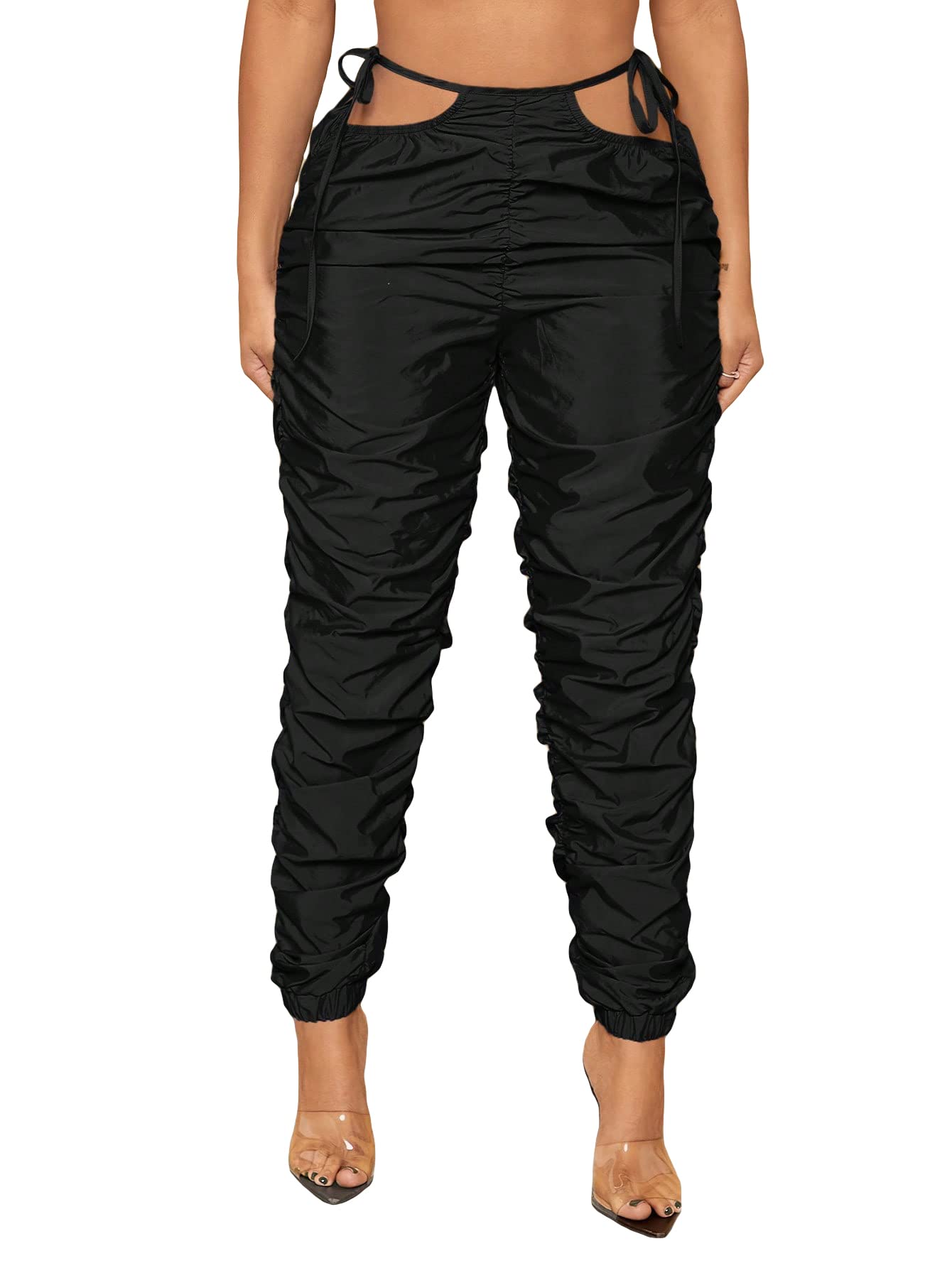 Verdusa Womens Tie Side High Waist Cargo Pants Cropped Sweatpants Jogger with Pocket