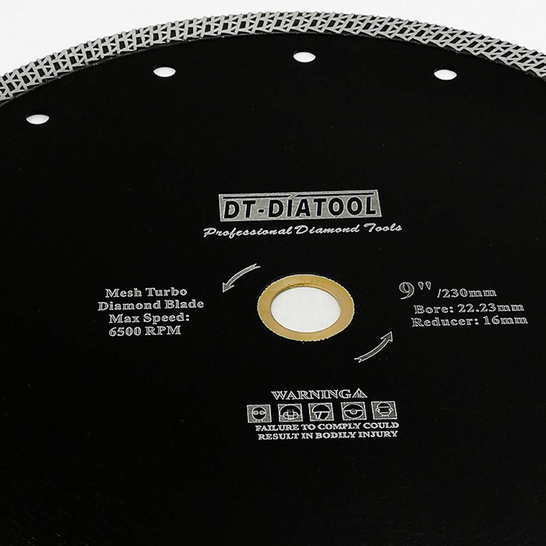 DT-DIATOOL Disco Tronzador Diamante 230 mm x 22,23 mm/16 mm Hoja de Sierra con Malla Turbo para Corte de Porcelanico Azulejos Mármol Granito Cerámica