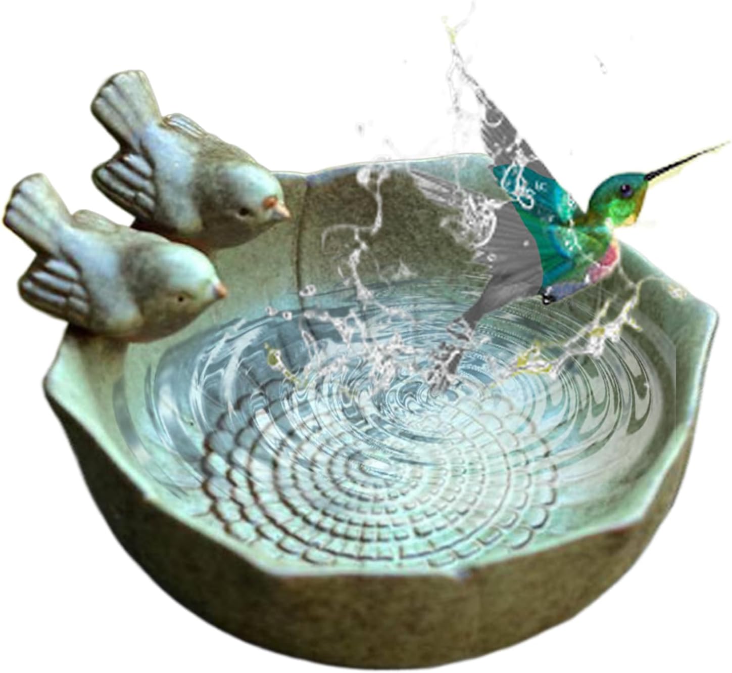 Ceramic Bird Bath Bowl - Vintage Ground Feeding Tray, Artistic Mulltifunctional Birdbath, Portable Mullti Scene Yard Garden Decor | for Parrots Butterflies Bees Squirrels Outdoor Water Dish