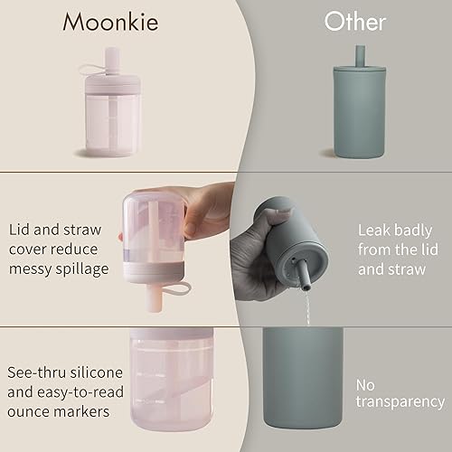 Miniatura 3 de Moonkie Vaso con popote para bebé, taza de entrenamiento de silicona para niños pequeños con tapa para pajilla, sin BPA, a prueba de caídas, destete