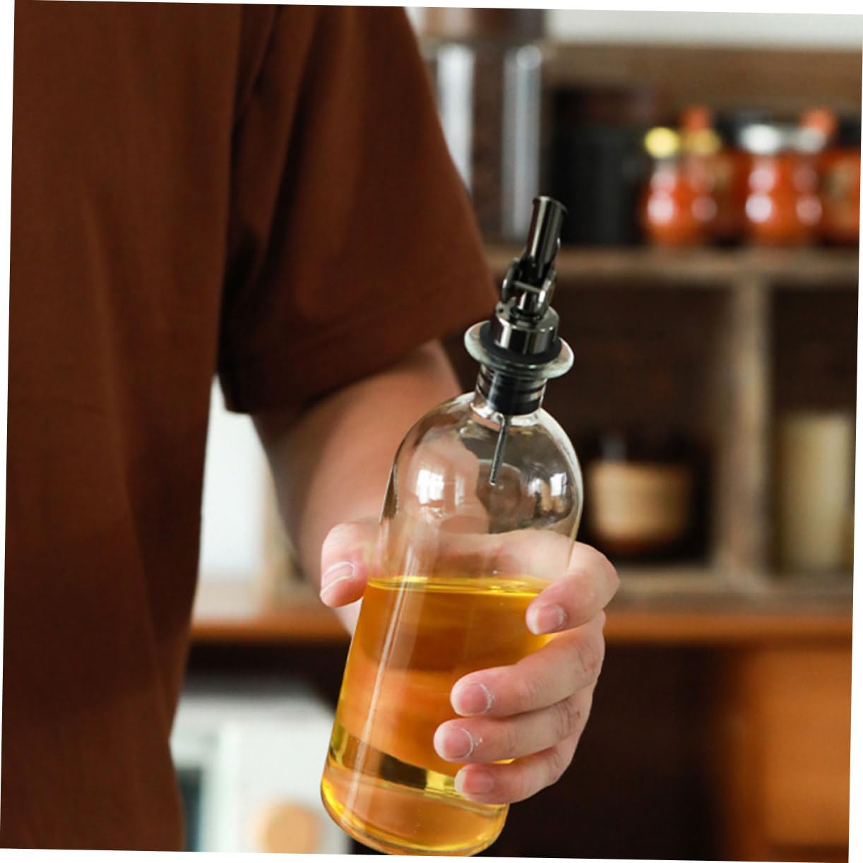 Dosatore per Olio in Vetro 2 Pezzi da 500ml, Contenitore Robusto per Olio e Aceto, per Cucina Domestica e Ristoranti, Uso Duraturo e Pratico