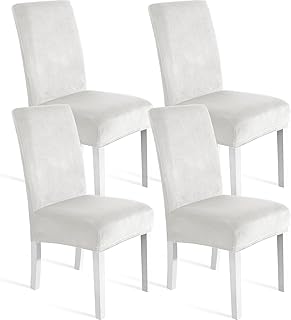 Ystyle Stuhlhussen Samt 4er Set, Universale Stuhlüberzug Stretch, Weich Hussen Für Stühle, Waschbar Dekoration Stuhlbezug, Stuhlhussen Kratzfest Hochlehner Für Haus Hotel Bankett, Weiß