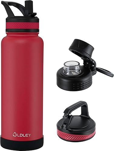 Miniatura 37 de OLDLEY Botella de Agua Aislada de 32 oz con Pajilla, Vaso Frasco de Agua Deportiva de Acero Inoxidable con 3 Tapas (Pajilla, Boquilla y Tapa con