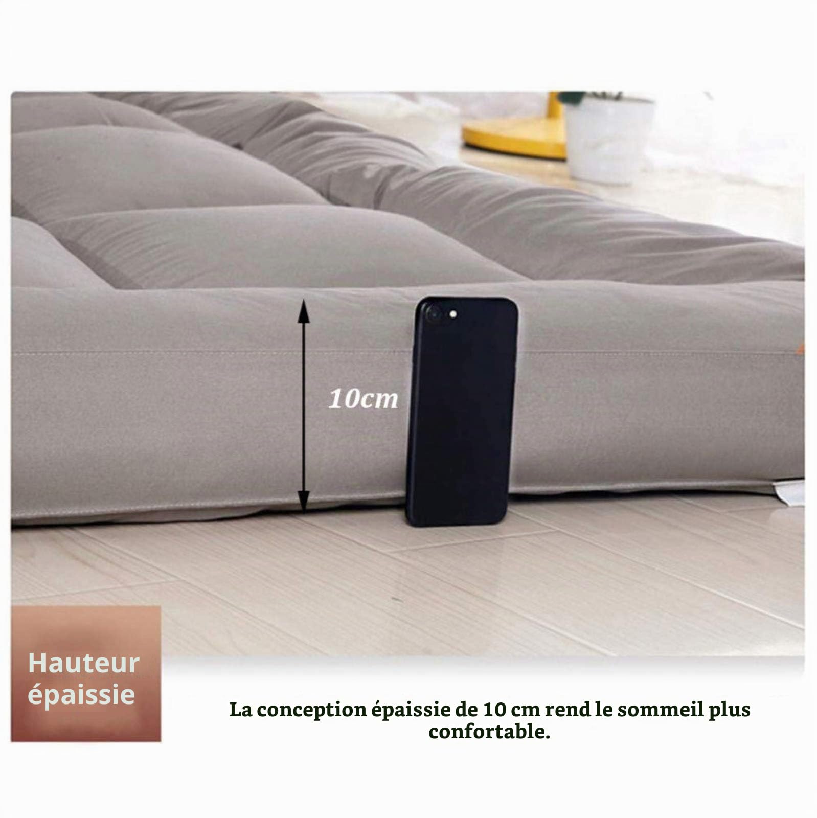 Matelas de Tatami Futon Pliable 2 Places 10cm Épaissir Le Matelas de Couchage Japonais Épais Tapis de Lit Moelleux Ultra-douce Plancher Pad Pour Dortoir Étudiant Chambre Matelassé,Grey-120*200cm