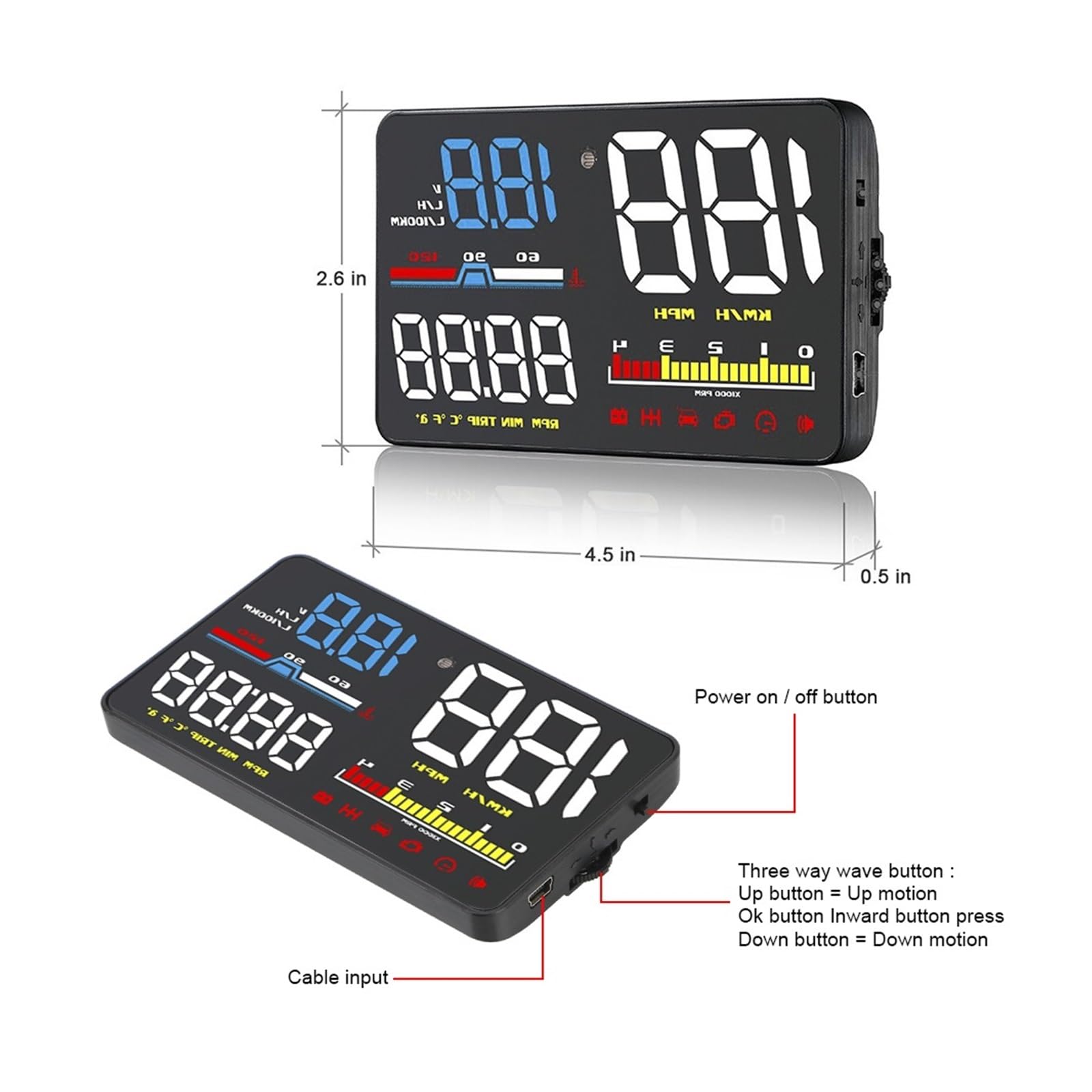 Herramienta De Diagnóstico OBD2 Pantalla HUD D5000 Pantalla Frontal De Coche Parabrisas Proyector Velocímetro Alarma De Seguridad Digital