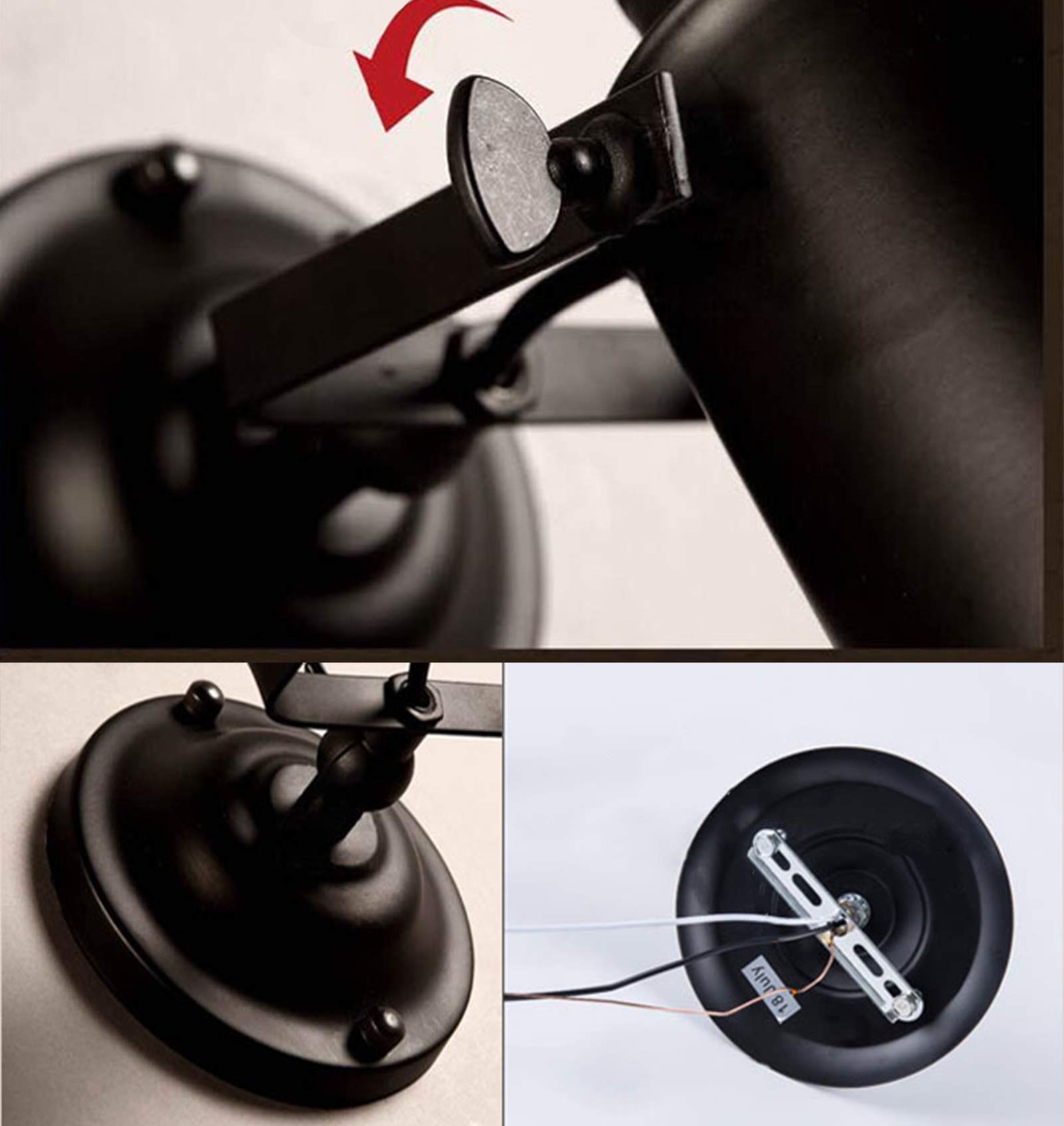 WXKAGF Lampade da Parete Industriali Nere con Interruttore, Lampade da Parete Vintage retrò per Camera da Letto con Spina, Lampada da Parete E27 per Interni Soggiorno con Cavo da 1,8 m e Illuminazione