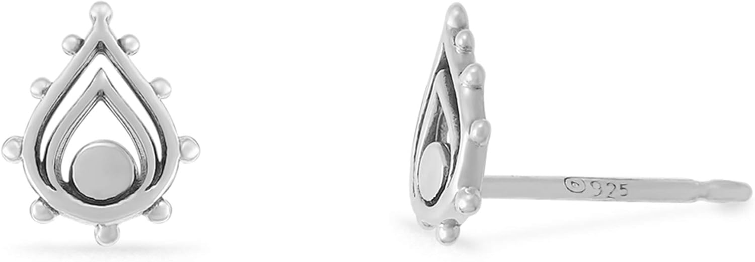 Boma Jewelry Sterling Silver Balinese Tribal Boho Teardrop Stud Earrings - Image 2