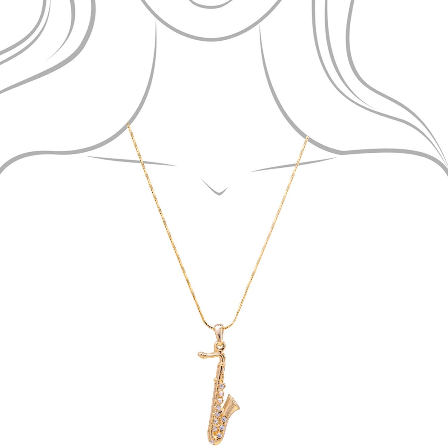 Spinningdaisy Tiny Jewel Crystal Saxophone Instrument Necklace - Image 4