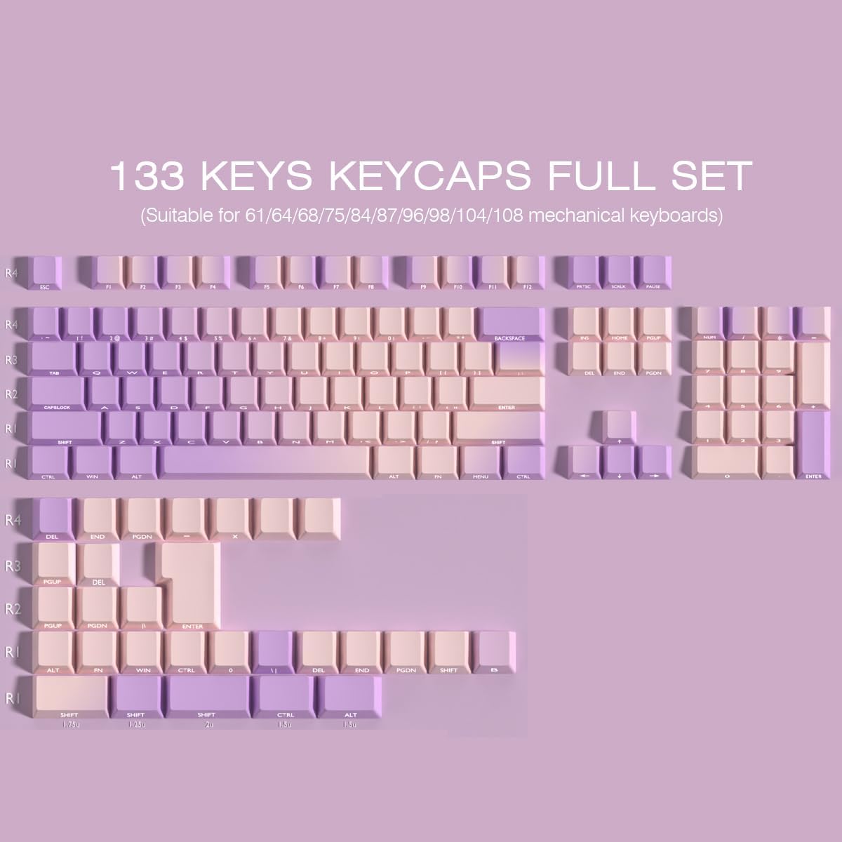 Sunzit PBT Keycaps - Taro Milk Tea Side Printed Keycap Set,133 Keys Shine Through Custom Key caps, Dye-Sublimation Cherry Profile Keycap for MX Switches Mechanical Keyboards