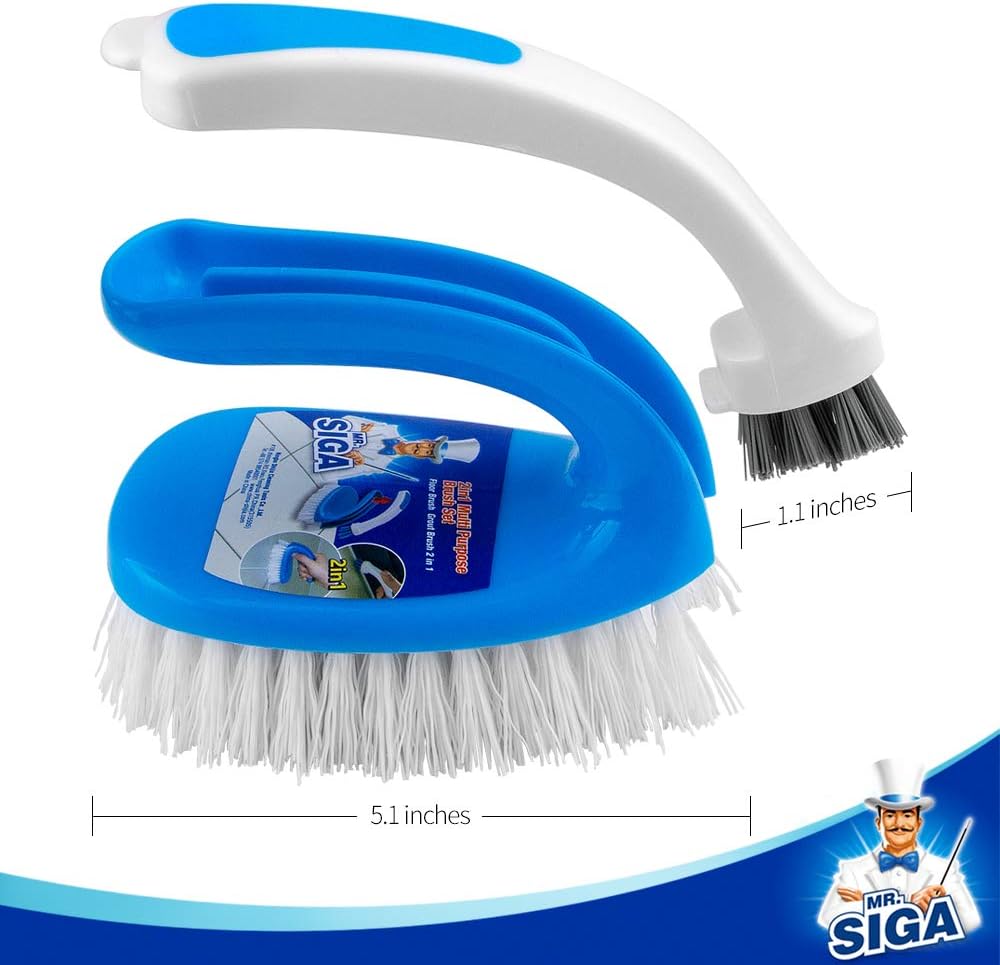 MR.SIGA Scrub Brush Grout Cleaner Brush 2 in 1, Pack of 2