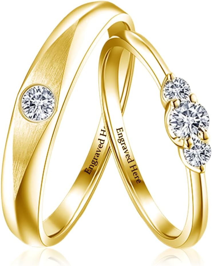 DIYA Personalized Moissanite Wedding Sets for Women Moissanite Engagement Ring Sets Engraved Matching Custom Wedding Ring Sets Gift for Anniversary Birthday Valentines Day Girlfriend Wife Size 4-14