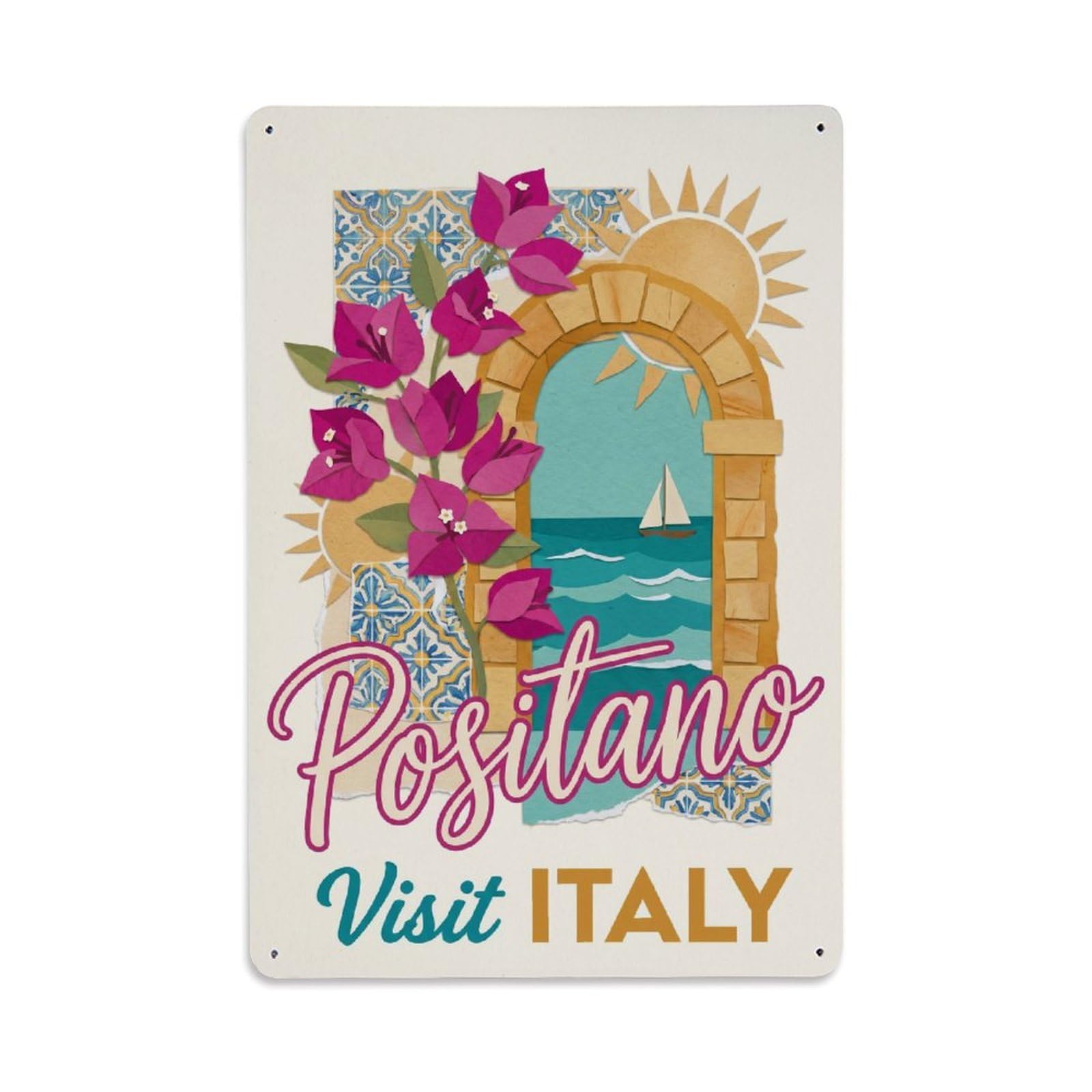 Vintage Travel Positano Italy Shore Metal Tin Sign