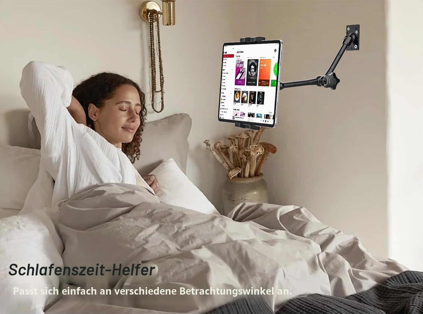 Oilcan Wand Tablet Halterung, Tablet Wandhalterung Metall Schwenkbar | [Verstellbarer Aluminium Arm] für Zimmer Küche Ladengeschäft für iPad Pro Air Mini, Galaxy Tab, Lenovo, Handy, 4-13"