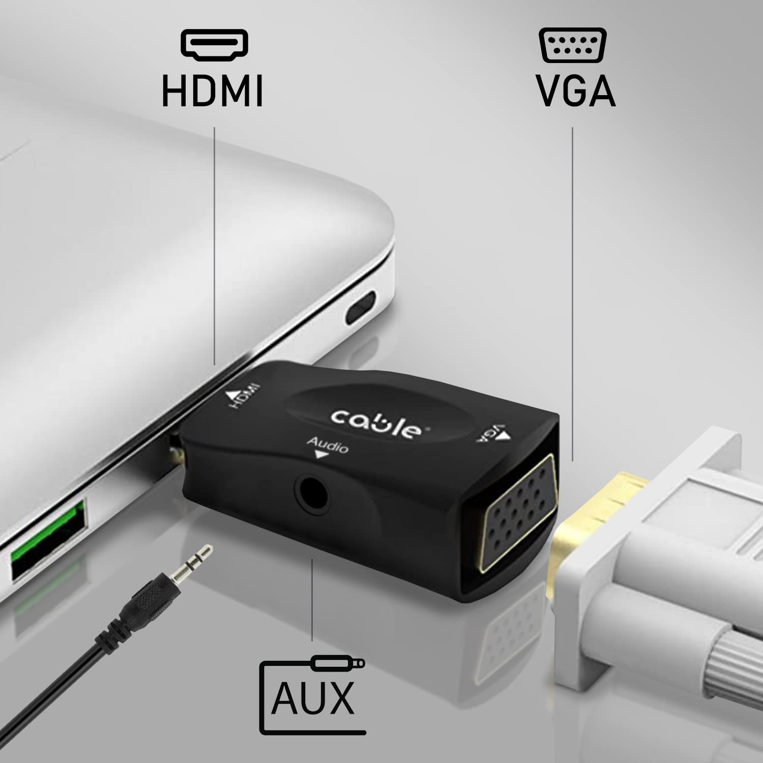 CABLE Adattatore HDMI a VGA, HDMI-VGA Placcato in Oro (da Maschio a Femmina) per Computer, Desktop, Laptop, PC, Monitor, proiettore, HDTV, Chromebook, Raspberry Pi, Roku, Xbox e Altro - Nero