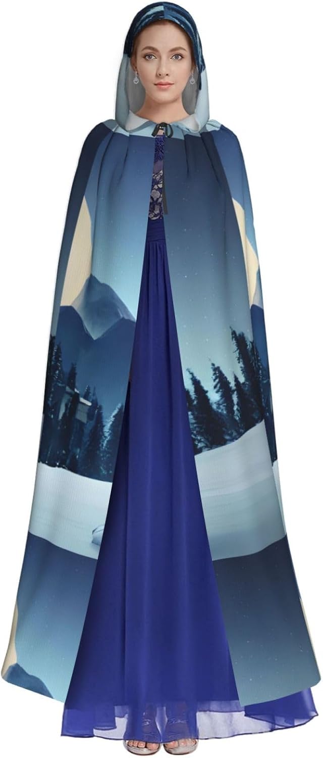 Snowy Forest Men Women Halloween Role Play Party Decoration Hooded Poncho