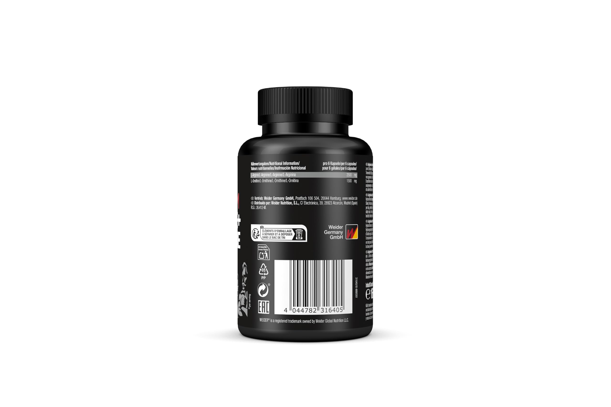 Weider - Arginine + Ornithine 4000 - Synergetischer Aminosäuren Komplex für maximale Leistung - Mit L-Ornithin und L-Arginin - Pre-Workout Trainingsbooster -180 Kapseln