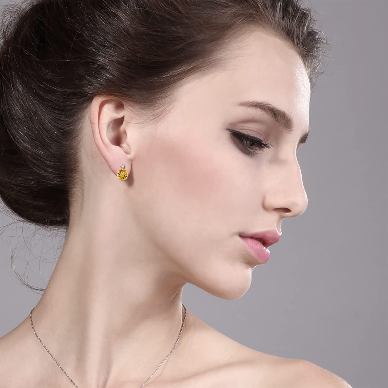 Gem Stone King 14K Yellow Gold Round Yellow Citrine and White Created Sapphire Earrings 1.48 Ctw