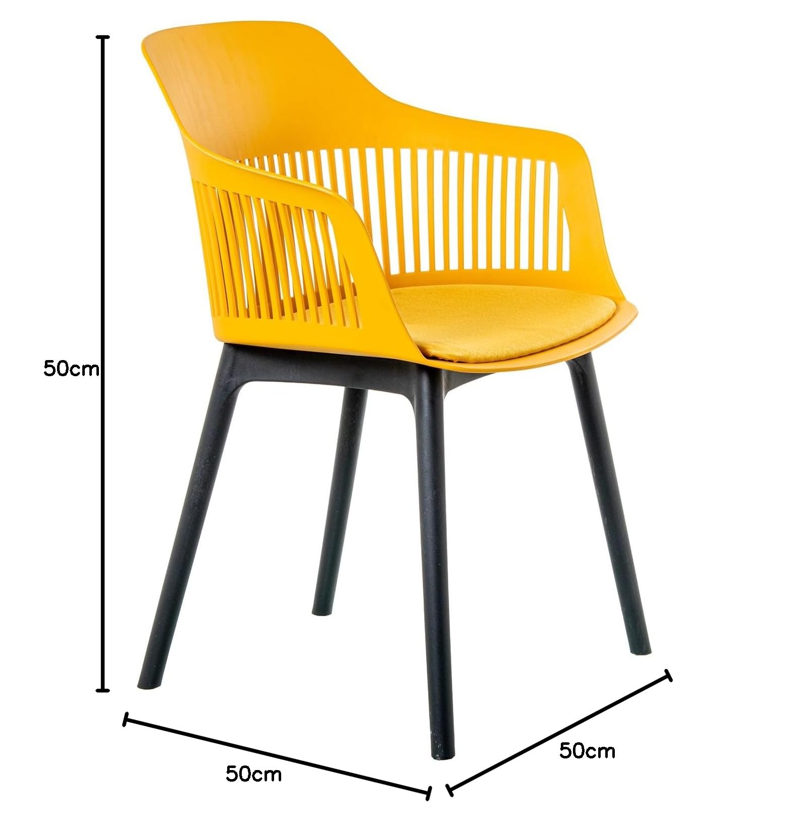 DRW Lot de 4 chaises en polypropylène avec Coussin en PU Jaune et Noir 54 x 58 x 83 cm, PP, Medidas: 54x58x83 cm