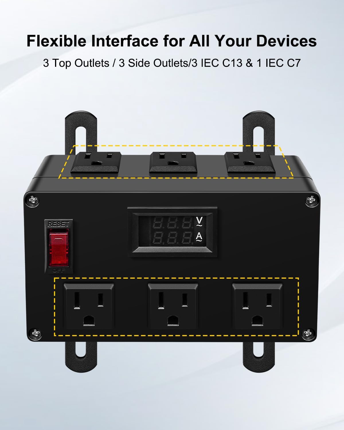 125V 15A Media Enclosure Power Strip Fit for Onq Media Cabinet, Half Width Power Strip with 6 Outlets & 3 IEC C13 Adapters & 1 IEC C7 Adapter, AC1031