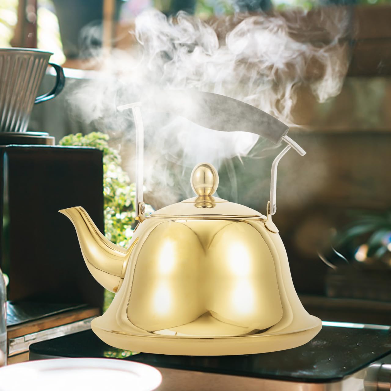 ERINGOGO Tetera silbante de 2 litros, tetera de acero inoxidable con infusor de té extraíble, máquina de té retro pulida con espejo para gas, inducción