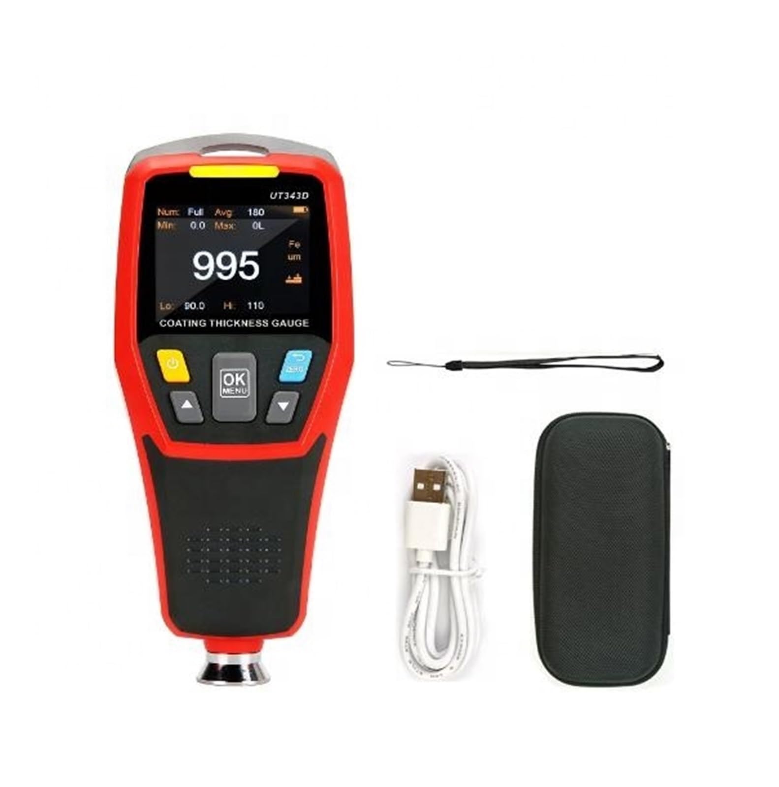 Medidor De Espesor Recubrimiento Digital UT343D Rangos 0-1250um (3% H+1) Micron Precisión Plástico Alta Resistencia Datos USB para Investigación