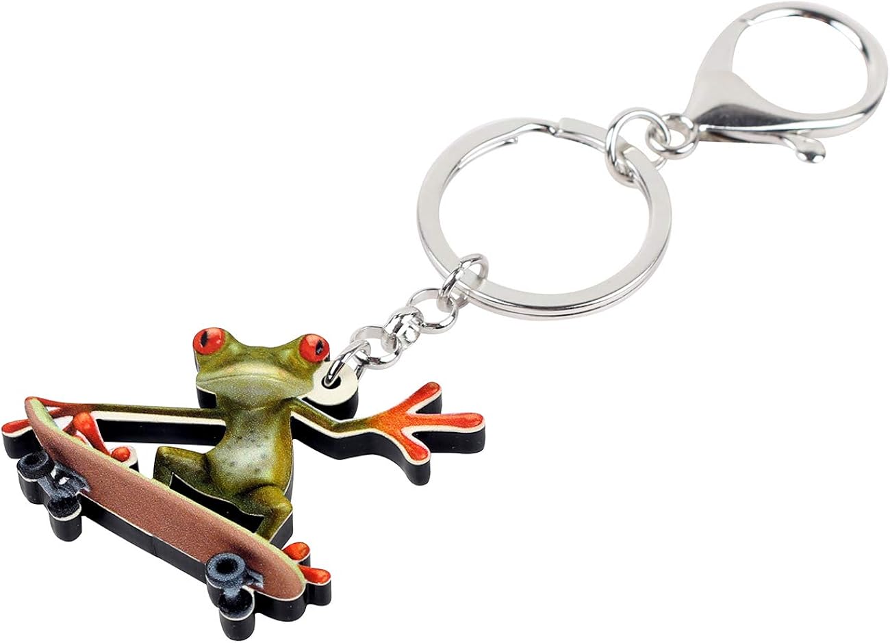 WEVENI Acrylic Cute Skateboard Frog Keychain Keyring Car Bag Wallet Charm Jewelry For Women(Multicoloured) - Image 4