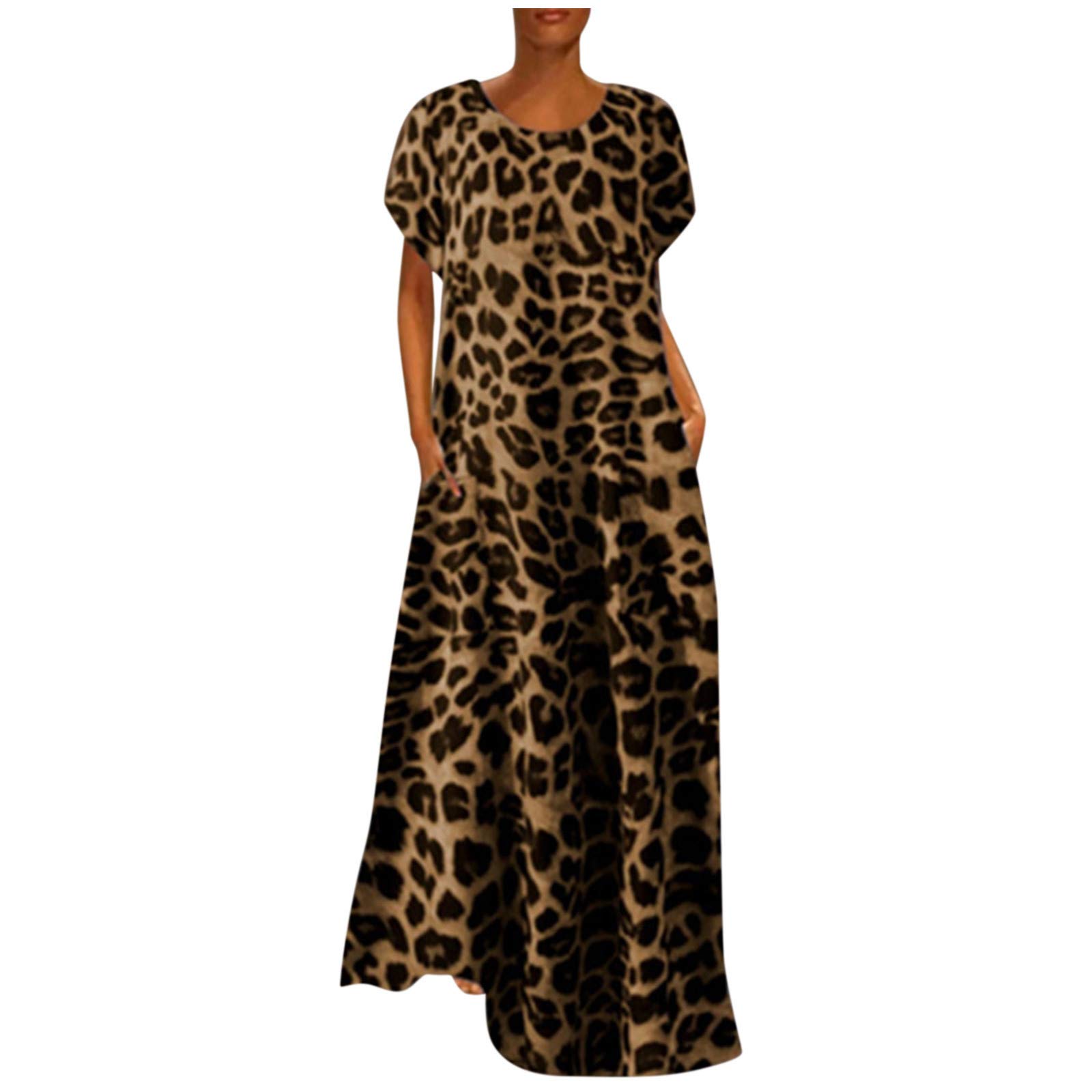 Womens Summer Casual Boho V Neck Sleeveless Loose Maxi Dress with Pockets Plus Size Long Maxi Dresses