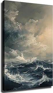 Vintage Storm At Sea Painting, Moody Seascape Painting, Antique Lanscape Print, Moody Ocean Storm Wall Art, Stormy Seascape, Vintage Ocean Print, Modern Art, Decor (Framed,08 * 12inch)